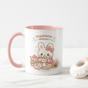 Felicidade é uma Caneca Quente Coelho Bunny Rosa