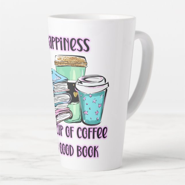 Felicidade É Uma Xícara De Café E Um Bom Livro (Ângulo direito)