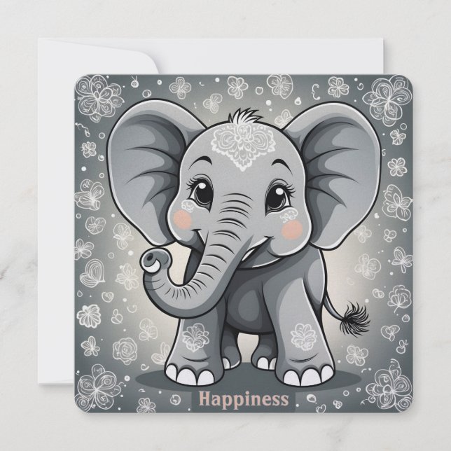 Felicidade Elefante-Bebê IA Fantasy Arte Digital (Frente)