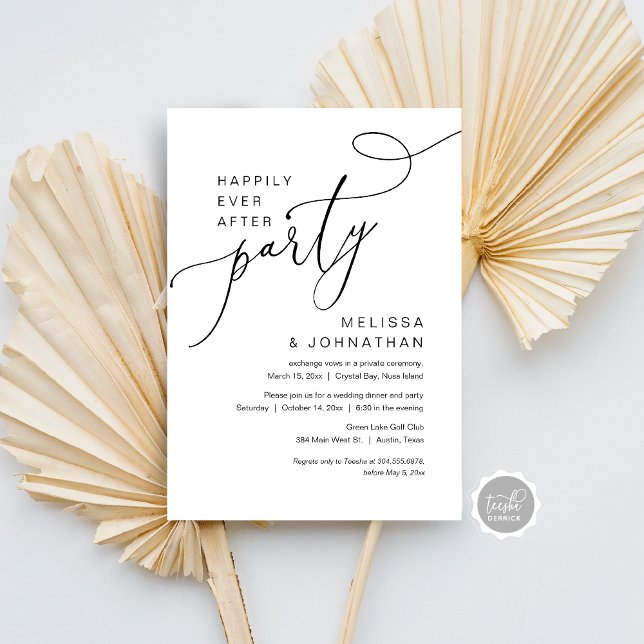 Felicidade Eterna Após o Casamento Convite de Fuga (Happily Ever After Wedding Elopement Party Dancing Invitation Card, Modern Romantic Script, Download)