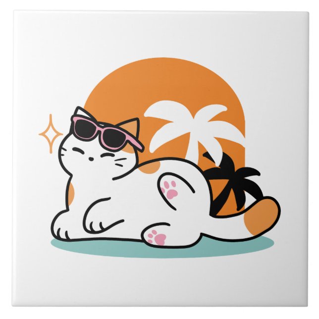 Feline Fine no Sol - Gato Tropical Relaxado (Frente)
