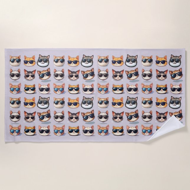Feline Frenzy Light Purple Cat Theme Beach Toalha (Frente)
