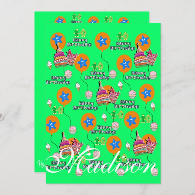 Feliz 10º Aniversário Convite Aniversário #10 Verd (Frente/Verso)