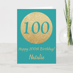 Feliz 100º Aniversário do Teal e Dourado Cartão Lu