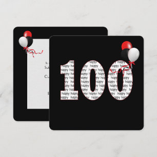 Feliz 100º Aniversário no Convite Preto