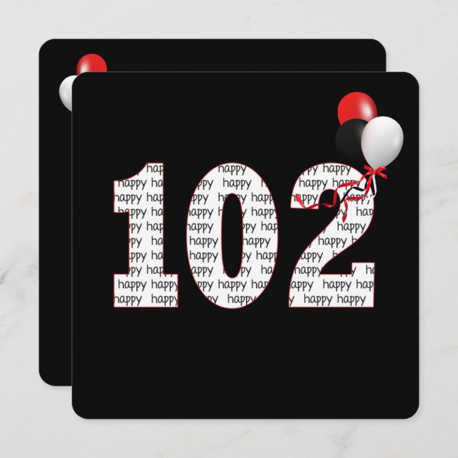 Feliz 102º Aniversário Do Convite Negro (Frente/Verso)