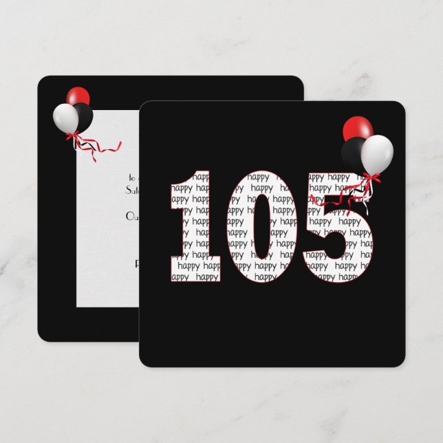Feliz 105º Aniversário no Convite Preto (Frente/Verso)