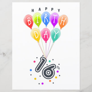 Feliz 16º aniversário com balões coloridos