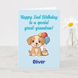 Feliz 2º Aniversário Bisneto, Cachorrinho, Cartão