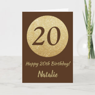 Feliz 20º Aniversário Cartão com Brilho Marrom e D