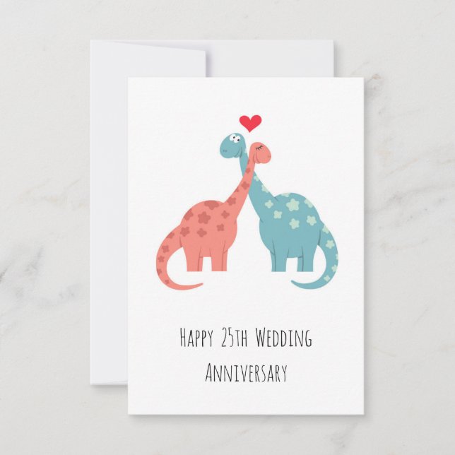 Feliz 25 Casamento de Aniversário Dinossauros Cute (Frente)