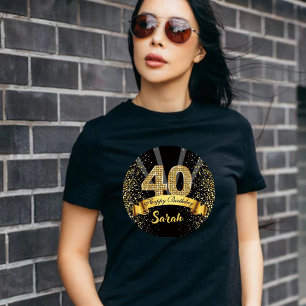 Feliz 40º Aniversário Preto e Dourado Brilho 