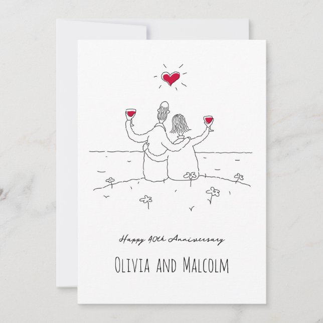 Feliz 40º Casal do Coração Vermelho do Aniversário (Frente)