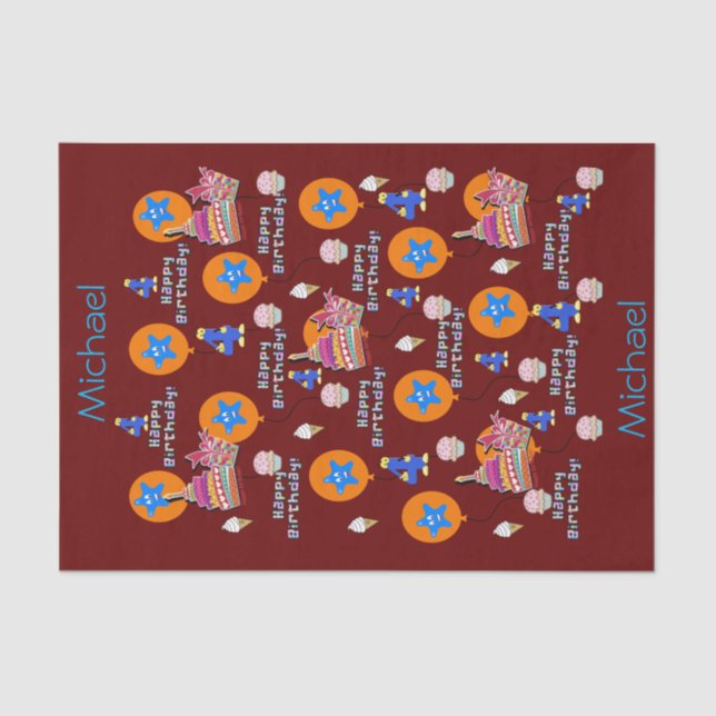 Feliz 4.º Aniversário Papel Tecido #4 (Frente )