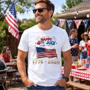 Feliz 4 de Julho 1776–2026 Camiseta Fogos de Artif