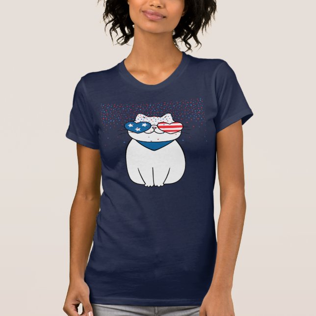 Feliz 4 de julho, camiseta de gato feminino (Frente)