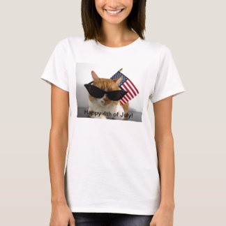 Feliz 4 de Julho Camiseta Gato Legal com Bandeira