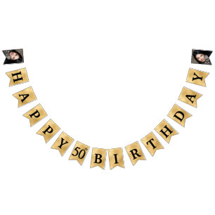 Feliz 50º aniversário Foto Dourada Bandeiras