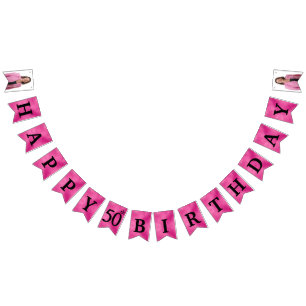 Feliz 50º aniversário Foto rosa Quente Bandeiras