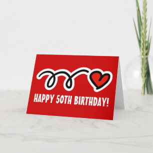 Feliz 50º Cartão de Aniversário com grande coração