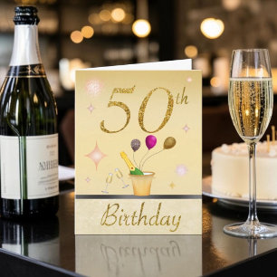 Feliz 50º Cartão de Aniversário de Glamours Dourad