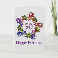 Feliz 50º Cartão de Aniversário, Moderno Floral