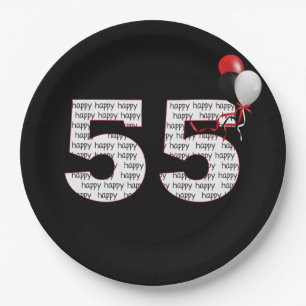 Feliz 55.º aniversário em prato de papel preto