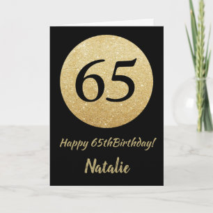 Feliz 65.º aniversário, preto e Dourado cartão bri