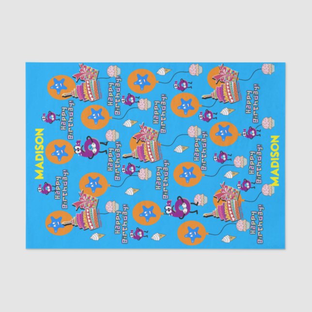 Feliz 6 de Aniversário Papel de Tecido #6 Azul (Frente )