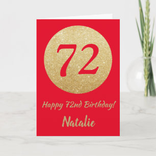 Feliz 72º Aniversário Cartão de Glitter Vermelho e