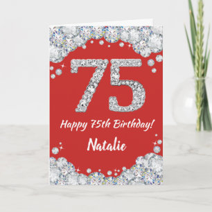 Feliz 75º Aniversário Cartão com Brilho Vermelho e