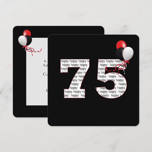 Feliz 75º aniversário do convite preto (Frente/Verso)
