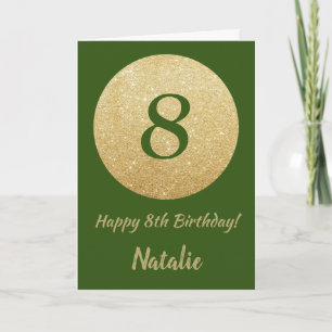 Feliz 8º Aniversário Cartão Verde e Dourado com Br