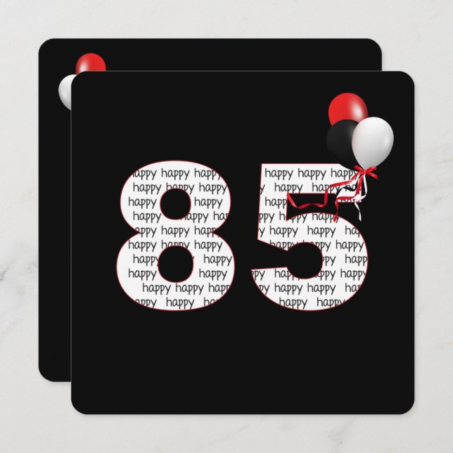 Feliz 85º Aniversário no Convite Preto (Frente/Verso)