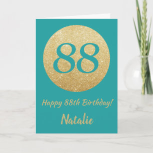 Feliz 88º aniversário do Teal e Dourado Cartão de 