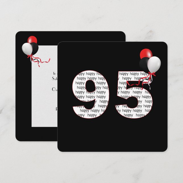 Feliz 95º aniversário do convite preto (Frente/Verso)