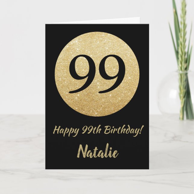 Feliz 99º Aniversário Cartão de Glitter Preto e Do (Frente)