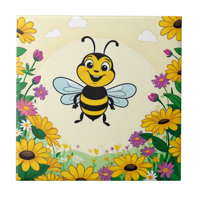 Feliz Abelha Em Flores Coloridas (Frente)