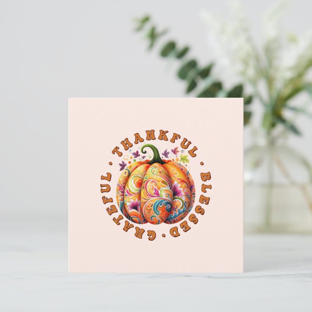 Feliz, Abençoado, Grata Pumpkin Floral (Em pé/Frente)