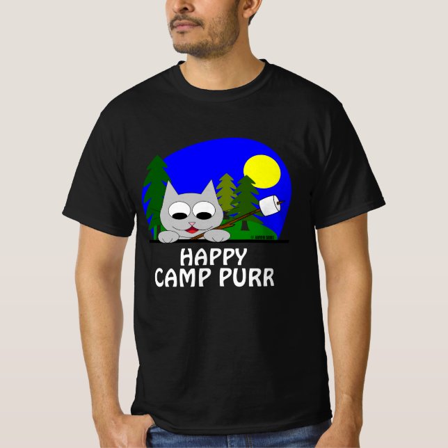 Feliz acampamento Puro Camisetas engraçadas de Gat (Frente)
