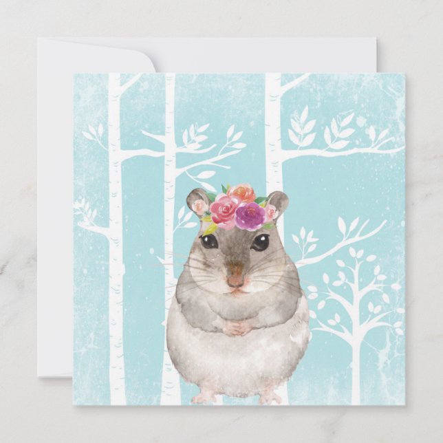 Feliz Animal com Flores em Floresta Azul-Hamster (Frente)