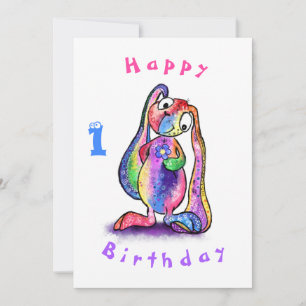 Feliz Aniversário 1 - Coelhinho Colorido Bonito c