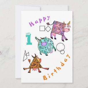 Feliz Aniversário 1 - Vacas Geométricas Colorida