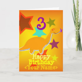 Feliz Aniversário 3 Anos Seu Nome Cartão Dinossaur