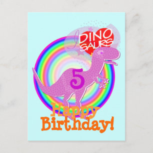 Feliz Aniversário 5 Anos Cartão Postal T-Rex Dino 