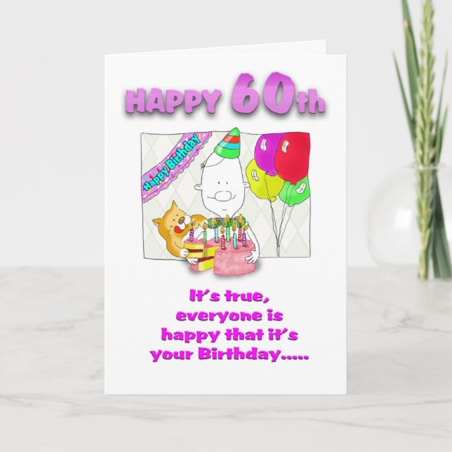 Feliz Aniversário 60º cartão com cake_60th (Frente)