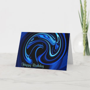 Feliz Aniversário - Abstrato Azul Cartão Pavão 