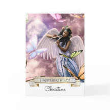 Feliz aniversário. Anjo com Cartão de Borboletas