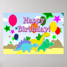 Feliz aniversário Balões Dinossauros Poster