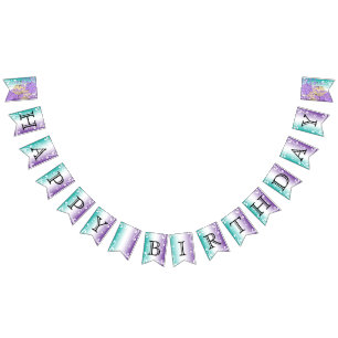 Feliz Aniversário 🎈 Bandeiras de Teal e Púrpu